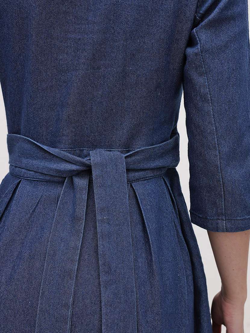 women solid three quarter sleeve dress - 22174099 -  Standard Image - 6