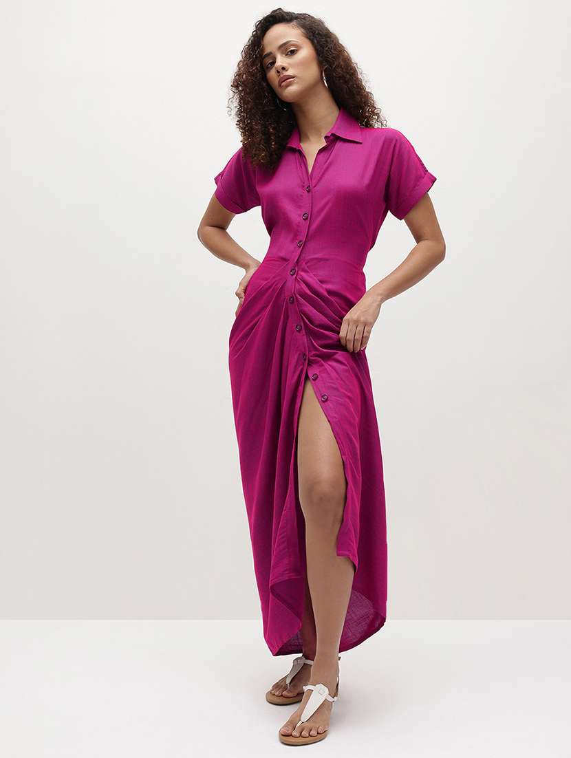 pink rayon shirt dress