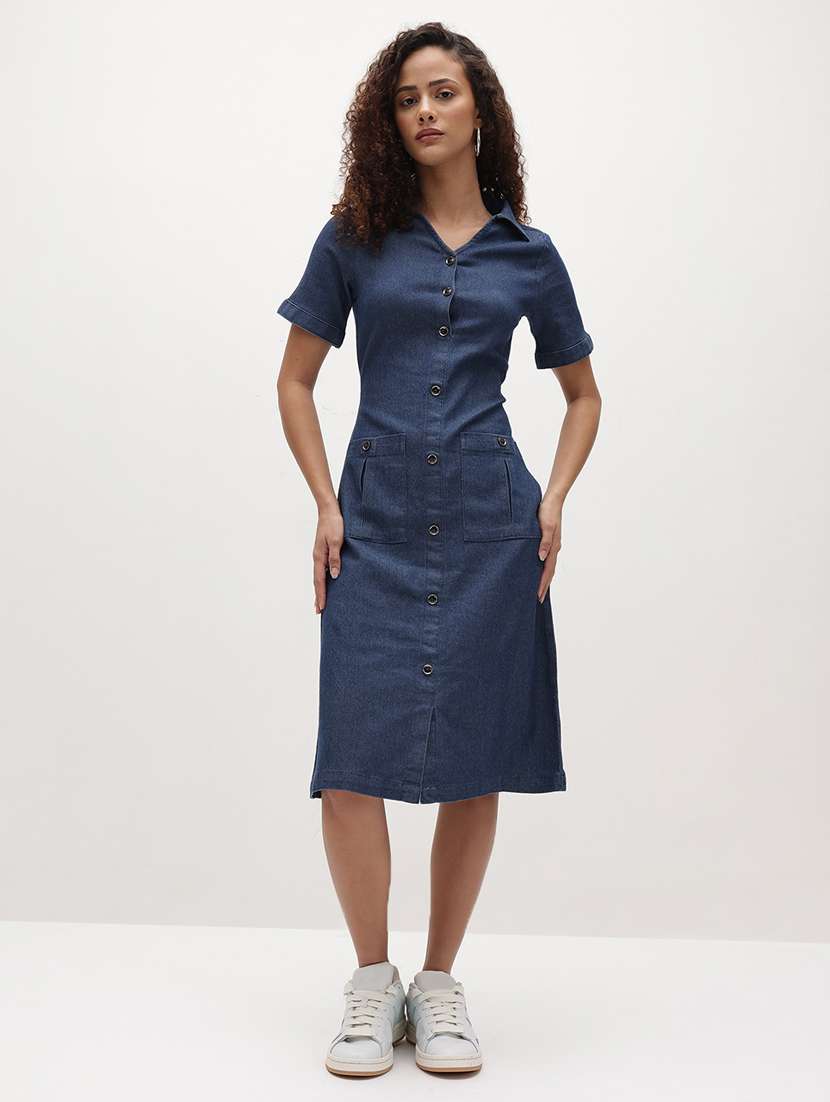 women solid collared short sleeve shirt dress - 22174103 -  Standard Image - 1