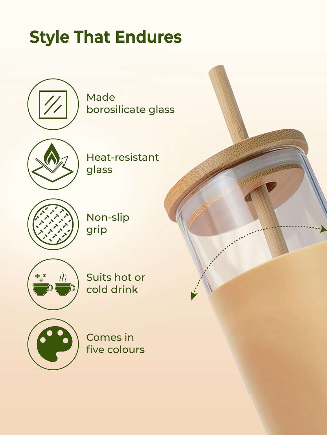 imeco eco-sipper borosilicate glass sipper with bamboo straw 450 ml - peach - 22174105 -  Standard Image - 4