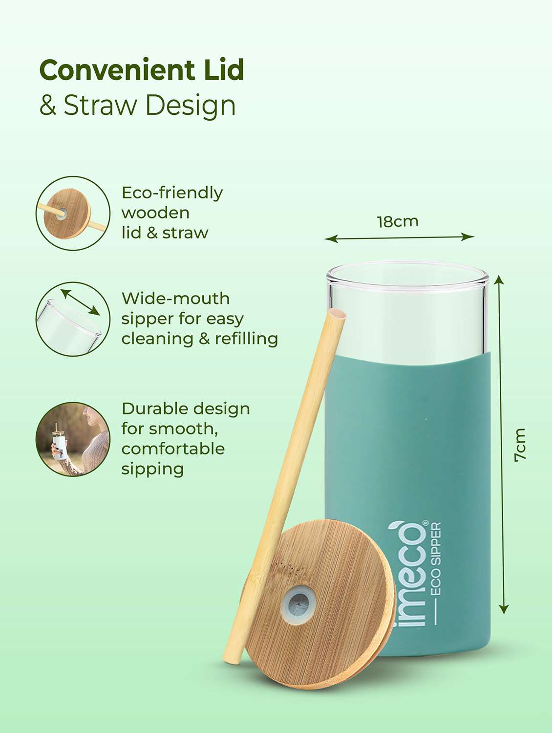 imeco eco-sipper borosilicate glass sipper with bamboo straw 450 ml - peach - 22174107 -  Standard Image - 4
