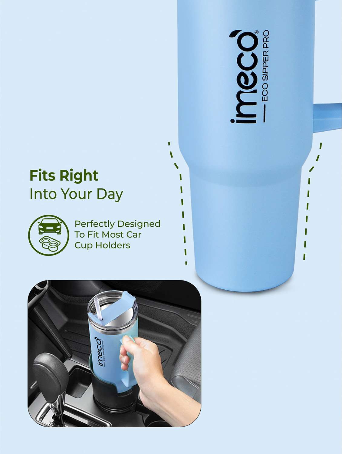 imeco eco-sipper pro stainless steel tumbler with straw 1.2 litre - sky blue - 22174110 -  Standard Image - 1