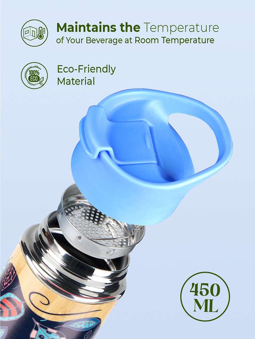 imeco eco bloom printed bamboo water bottle 450 ml - dark blue - 22174113 -  Standard Image - 1