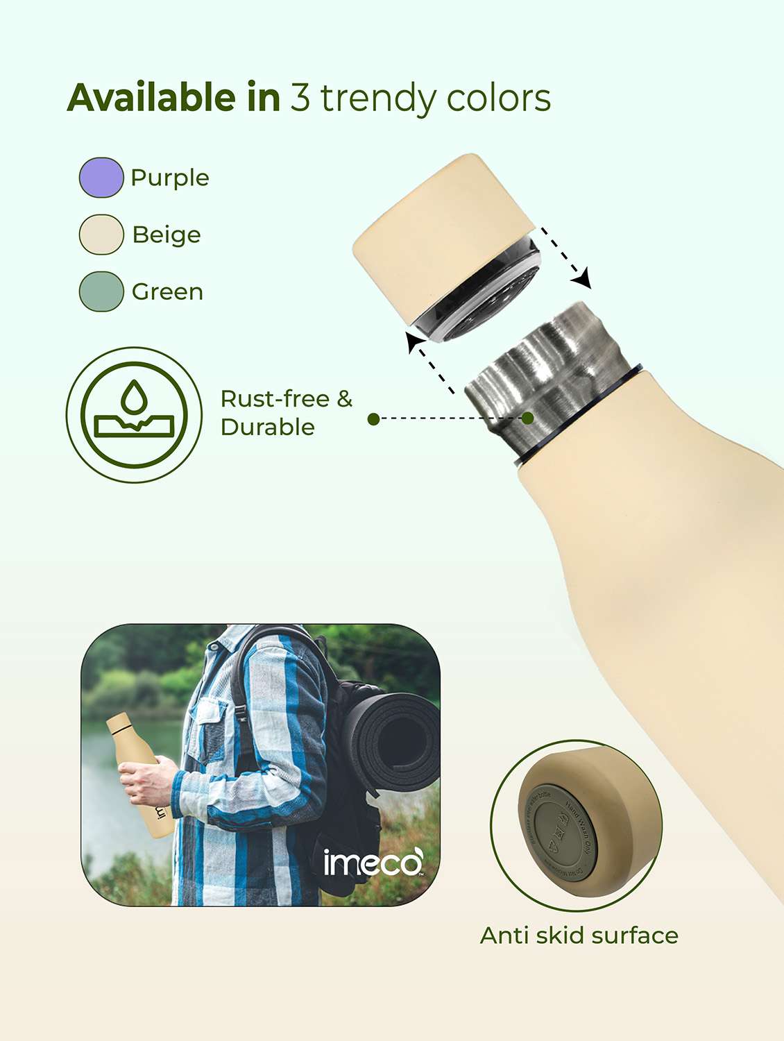 imeco eco mist stainless steel pastel water bottle 500 ml - white - 22174118 -  Standard Image - 1