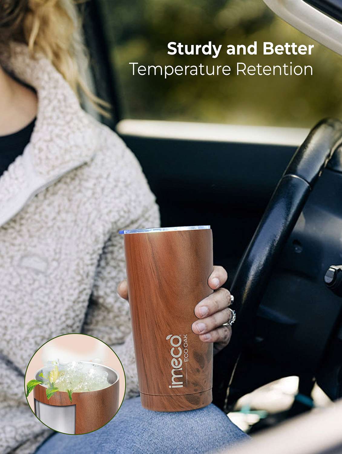 imeco eco oak stainless steel water bottle with wooden texture 600 ml - brown - 22174125 -  Standard Image - 1