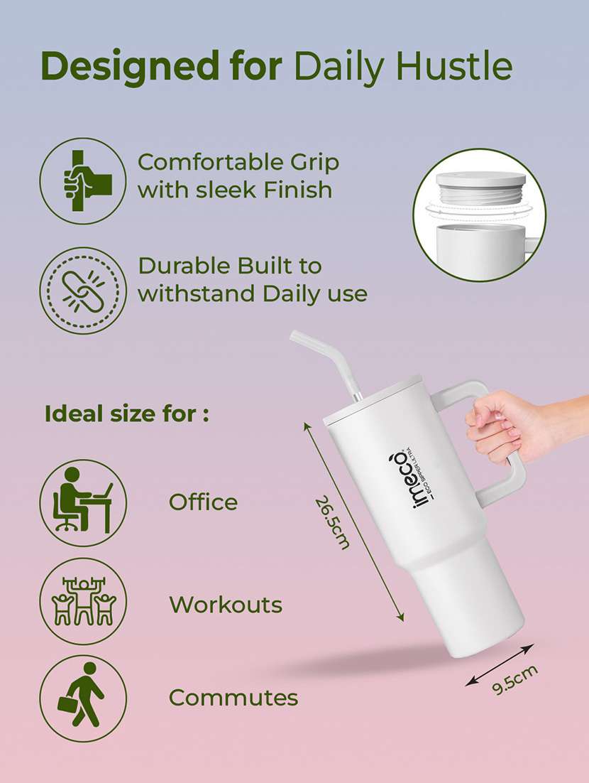 imeco eco sipper ultra stainless steel tumbler with straw & straw cleaner 1.2 litre - white - 22174126 -  Standard Image - 1