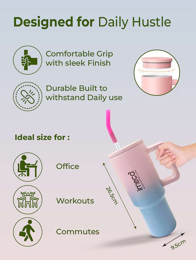 imeco eco sipper ultra stainless steel tumbler with straw & straw cleaner 1.2 litre - white - 22174129 -  Standard Image - 4