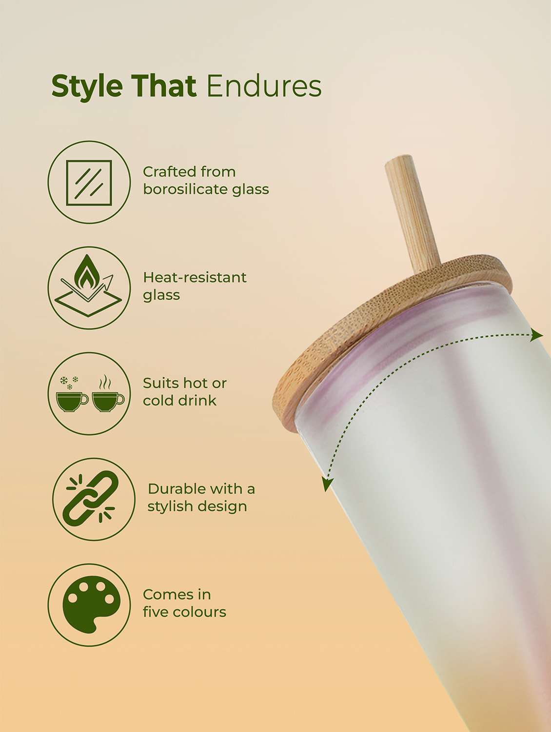 imeco eco lyte borosilicate glass sipper with bamboo lid & reusable straw 600 ml - pink - 22174135 -  Standard Image - 4