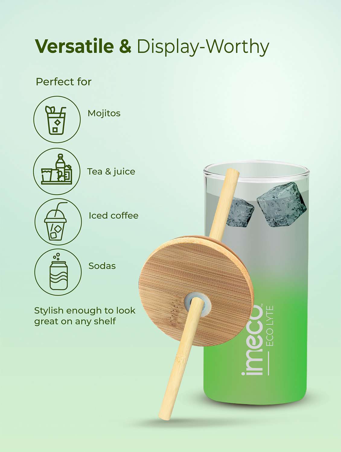 imeco eco lyte borosilicate glass sipper with bamboo lid & reusable straw 600 ml - pink - 22174137 -  Standard Image - 1