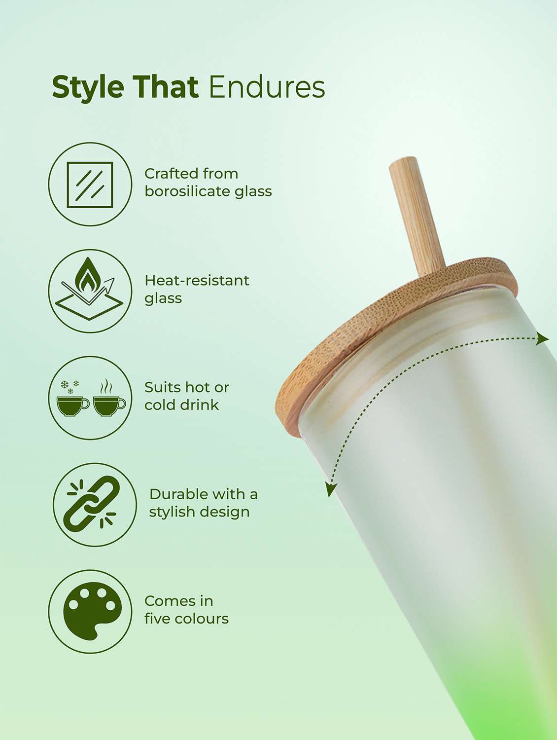 imeco eco lyte borosilicate glass sipper with bamboo lid & reusable straw 600 ml - pink - 22174137 -  Standard Image - 4