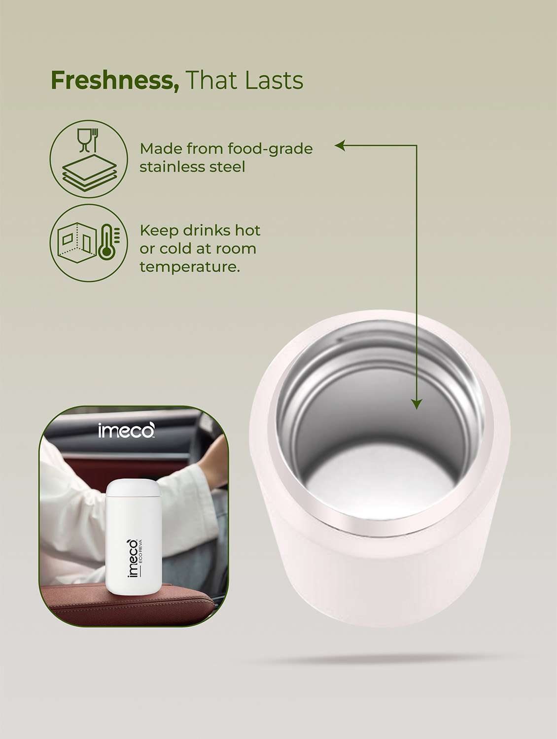 imeco eco reva capsule shaped stainless steel insulated vacuum flask upto 7 hrs hot & cold 400 ml - light yellow - 22174141 -  Standard Image - 4