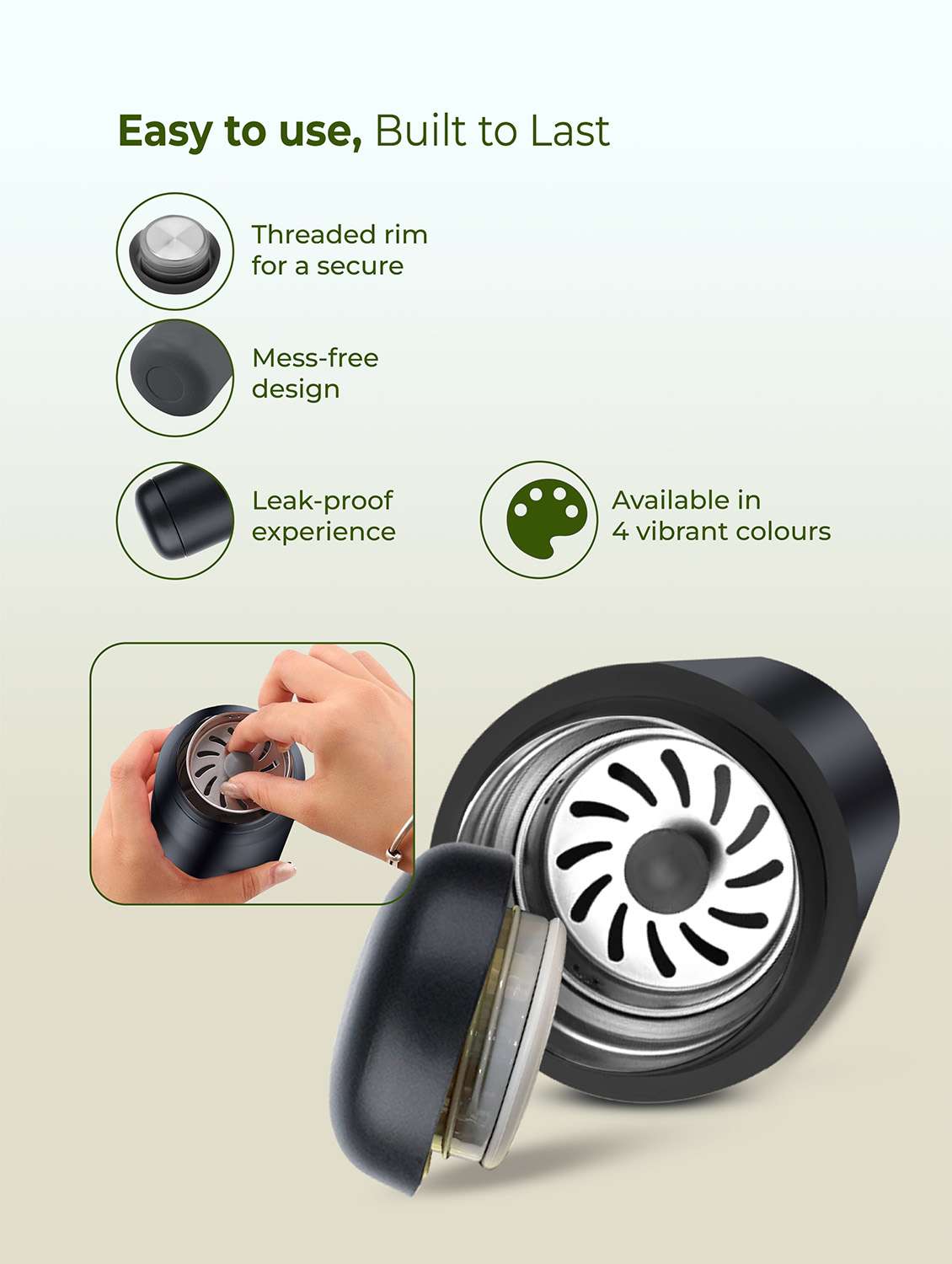 imeco eco reva capsule shaped stainless steel insulated vacuum flask upto 7 hrs hot & cold 400 ml - light yellow - 22174142 -  Standard Image - 4