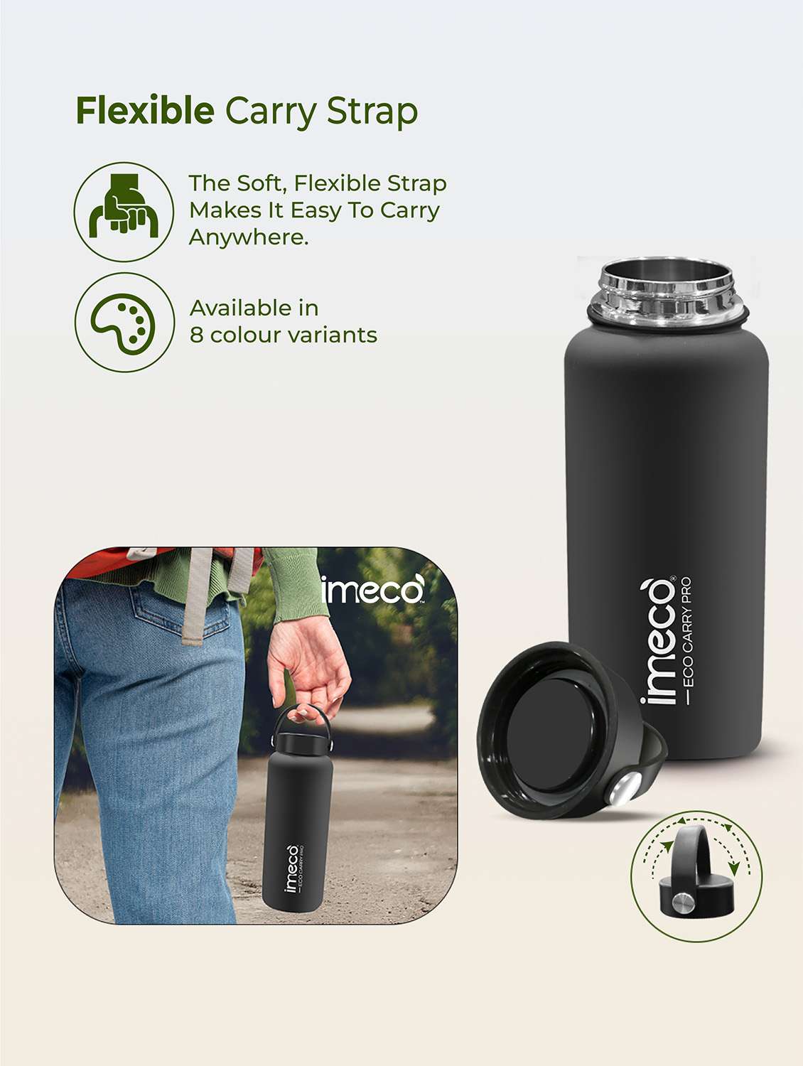 imeco eco carry pro matte finish stainless steel water bottle 1 litre - blue - 22174147 -  Standard Image - 4