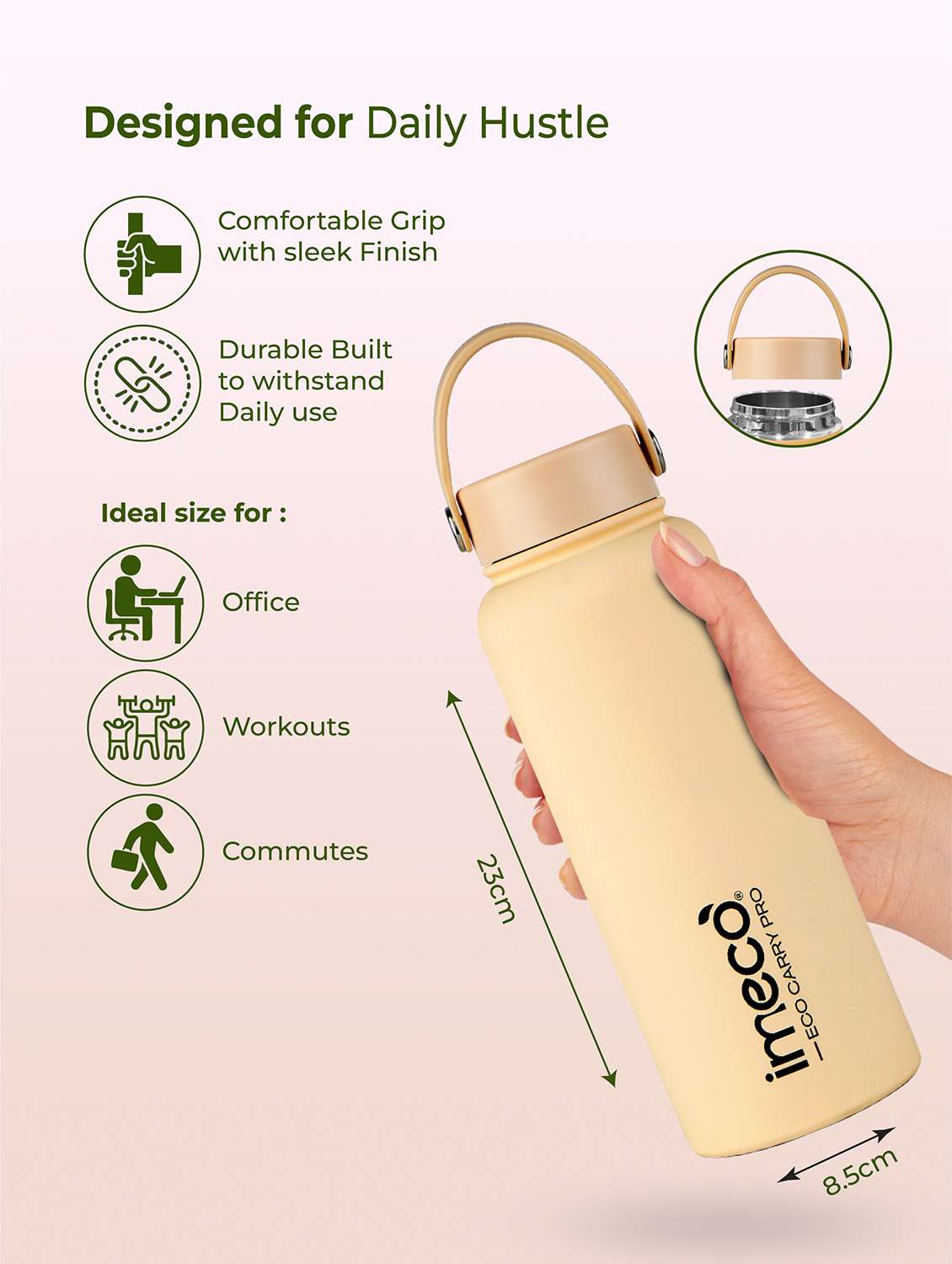 imeco eco carry pro matte finish stainless steel water bottle 1 litre - blue - 22174148 -  Standard Image - 1