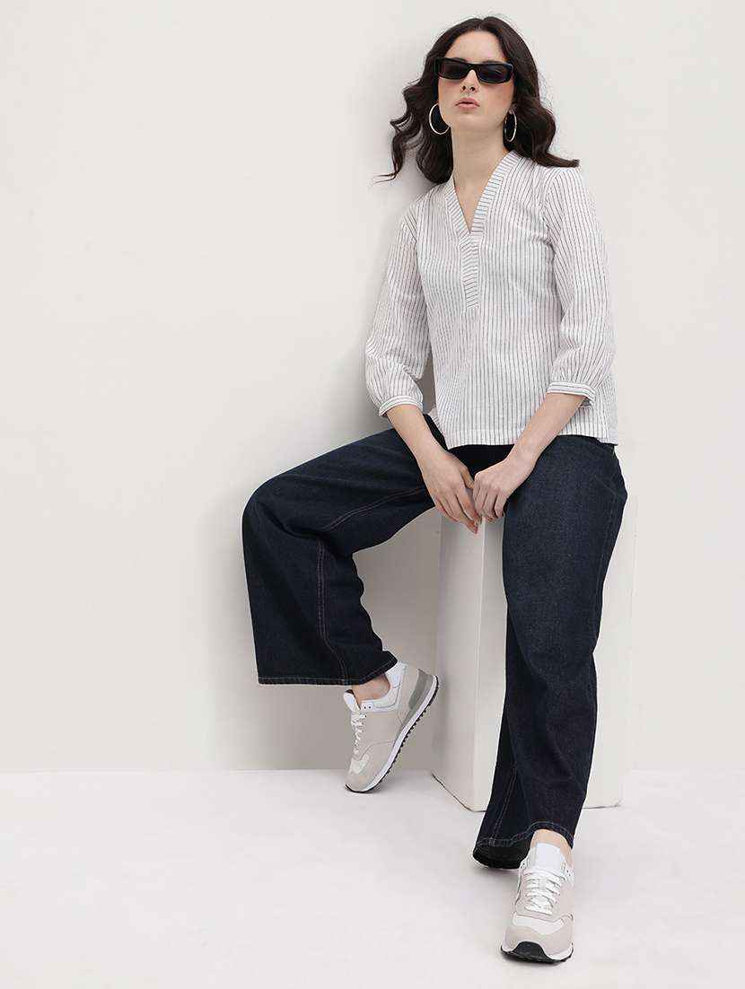 women striped puff sleeve regular top - 22174704 -  Standard Image - 4