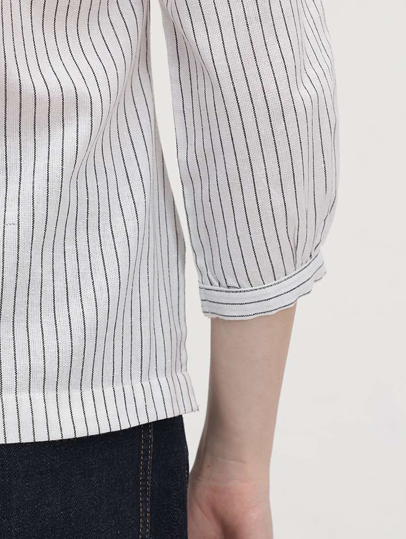 women striped puff sleeve regular top - 22174704 -  Standard Image - 6