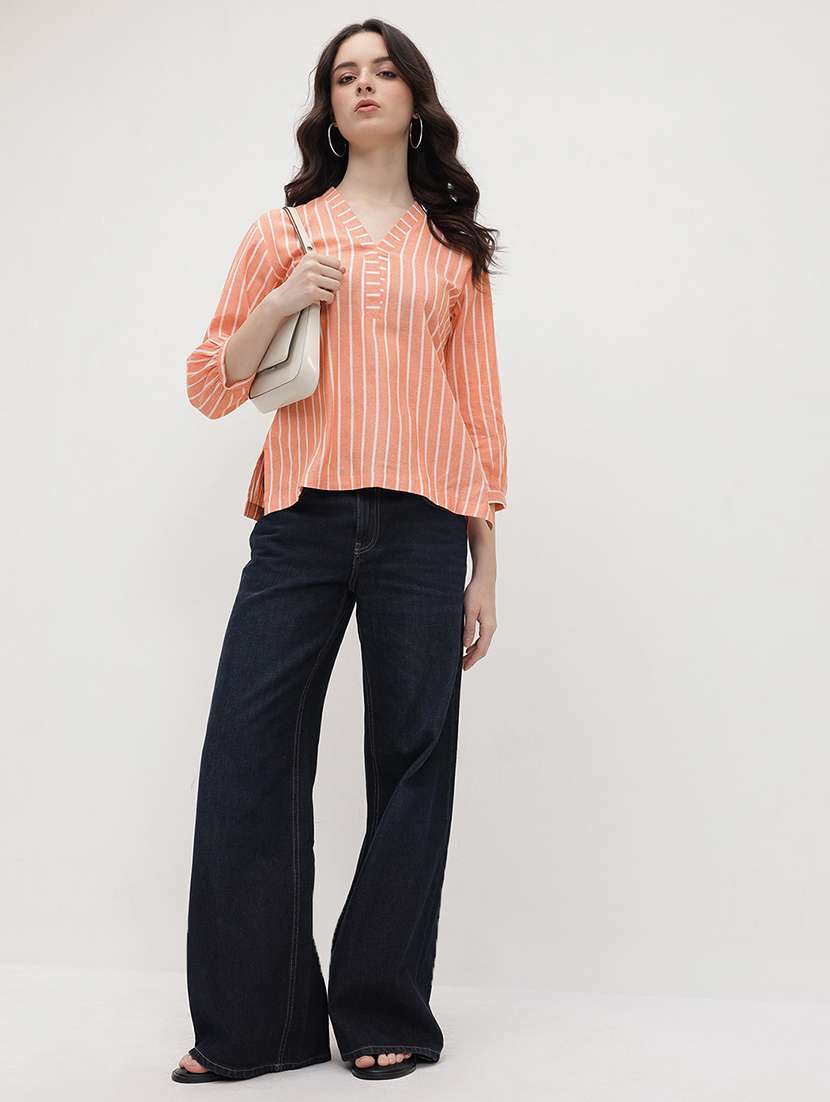 women striped puff sleeve regular top - 22174705 -  Standard Image - 4