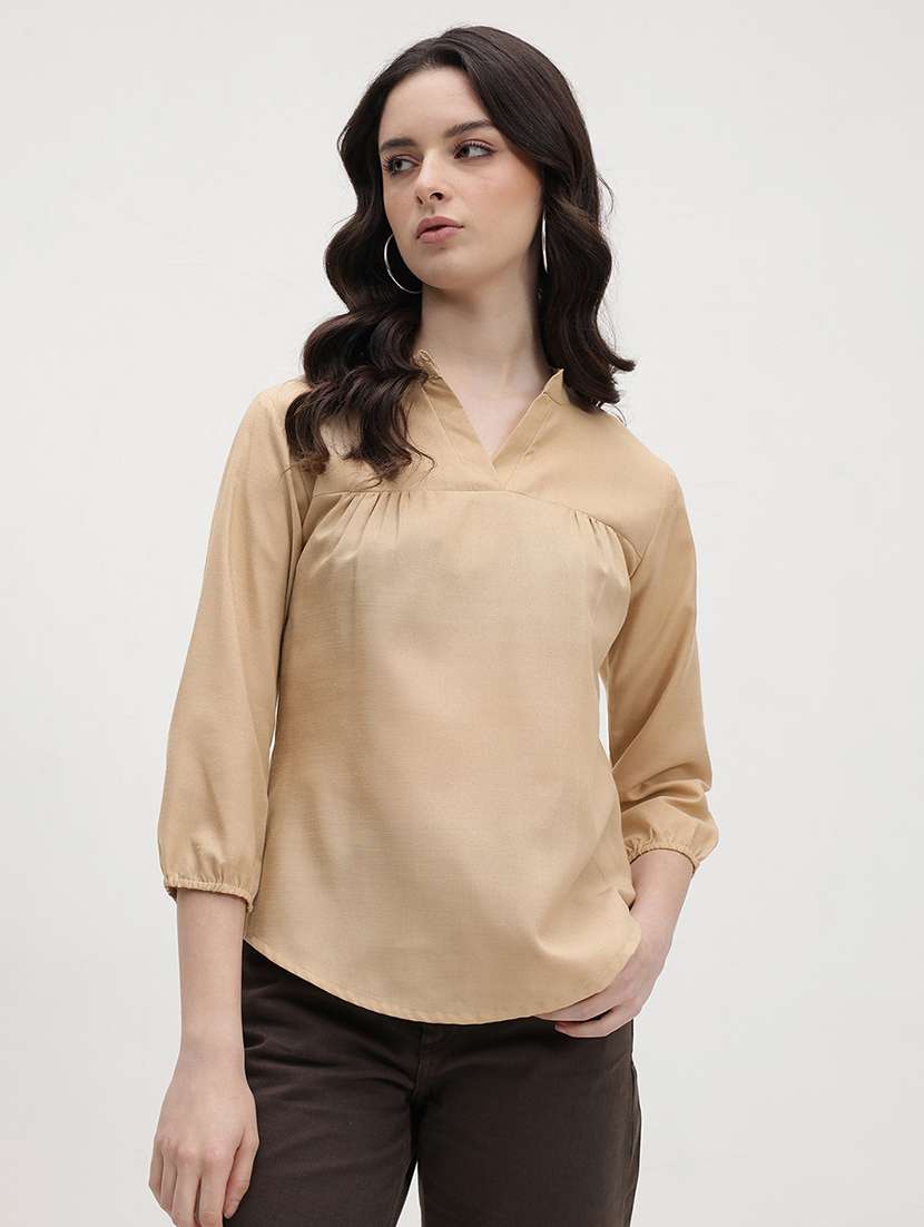 women solid three quarter sleeve regular top - 22174706 -  Standard Image - 1
