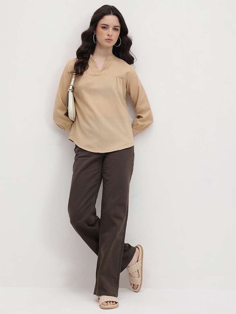 women solid three quarter sleeve regular top - 22174706 -  Standard Image - 4