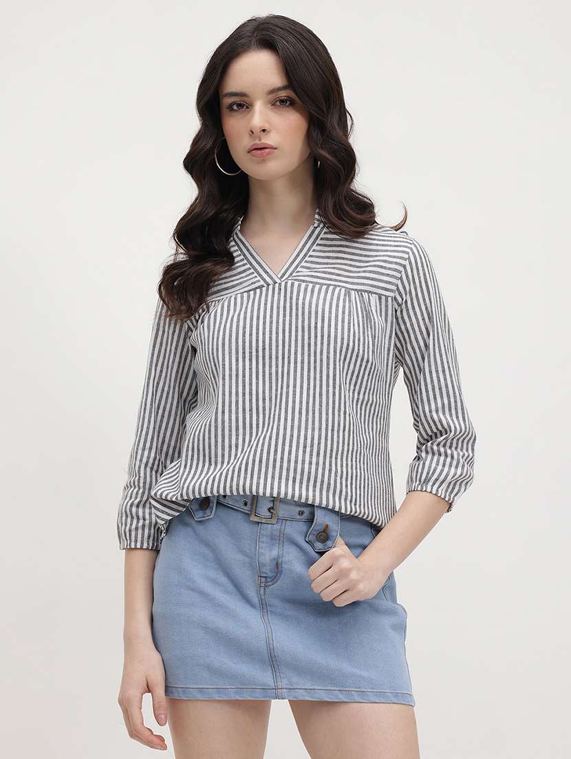 women striped three quarter sleeve regular top - 22174707 -  Standard Image - 1