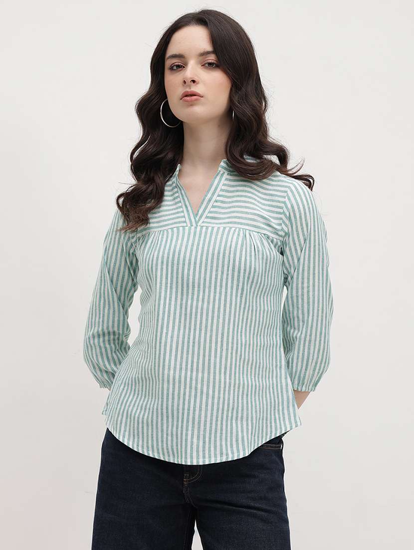 women striped three quarter sleeve regular top - 22174708 -  Standard Image - 1