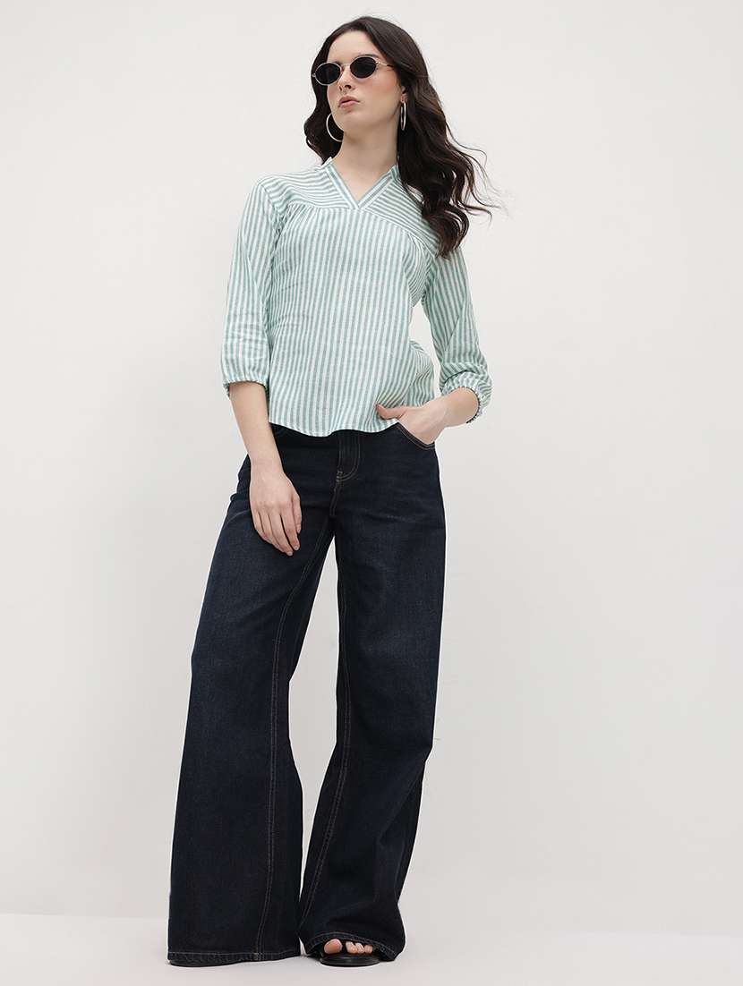 women striped three quarter sleeve regular top - 22174708 -  Standard Image - 4