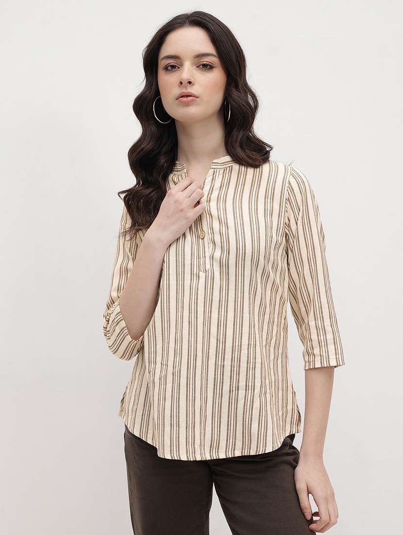 women striped three quarter sleeve regular top - 22174710 -  Standard Image - 1