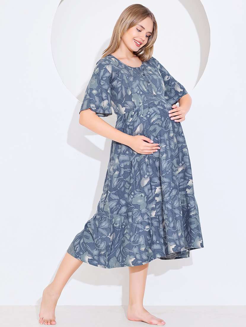 women printed round neck maternity wear dress - 22174731 -  Standard Image - 1