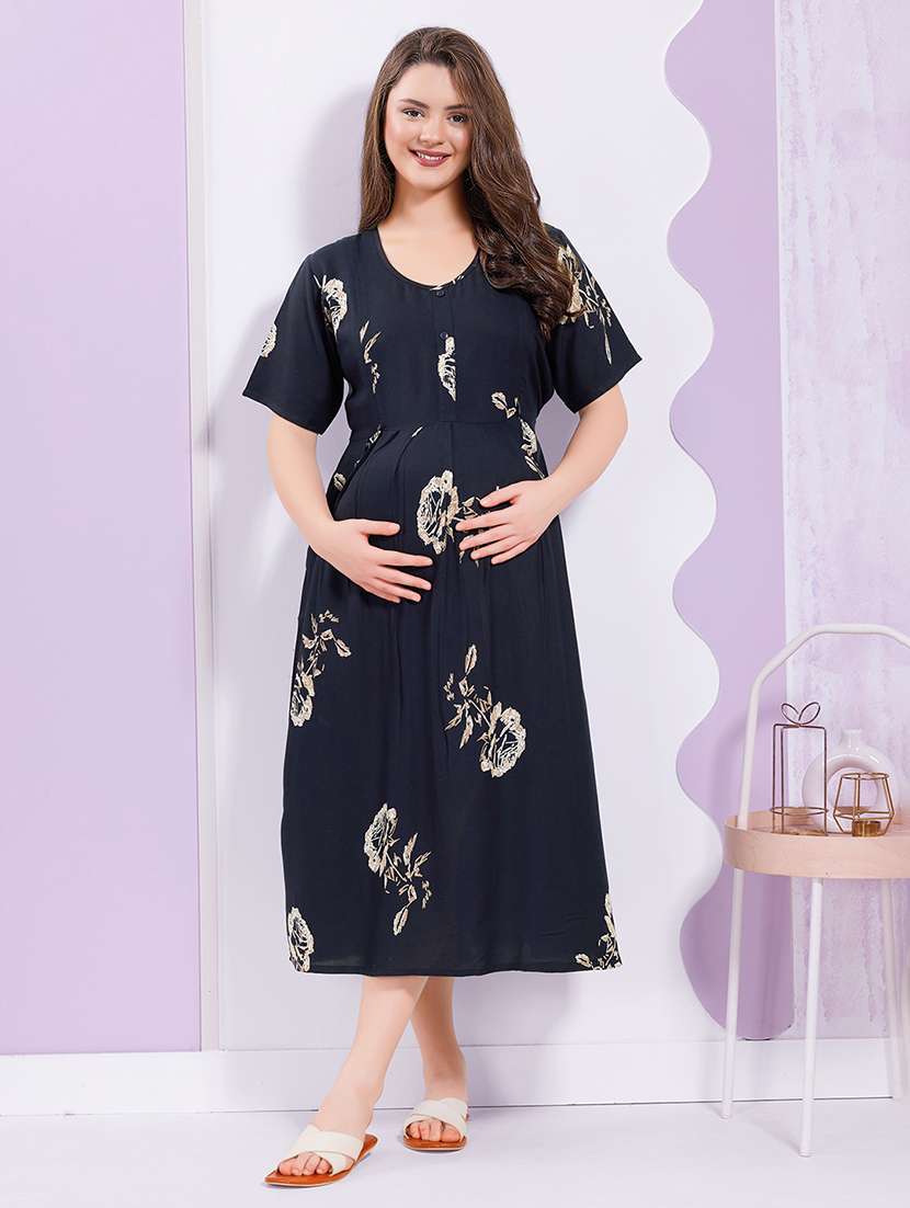 women printed short sleeve maternity wear dress