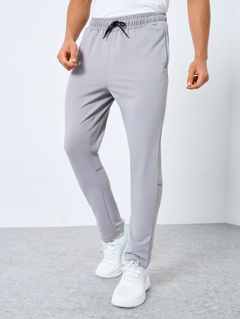 men solid mid rise full length track pant