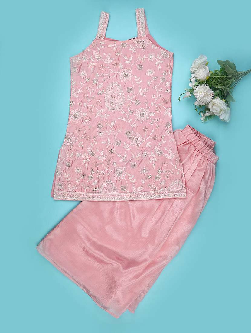 girls solid with work sleeveless suit set