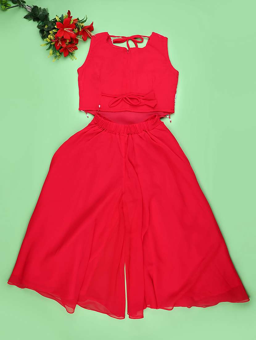 girls solid with work sleeveless co-ord set - 22174801 -  Standard Image - 1