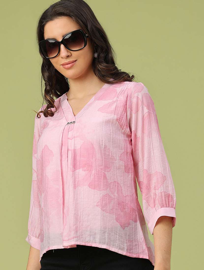 women floral print three quarter sleeve top