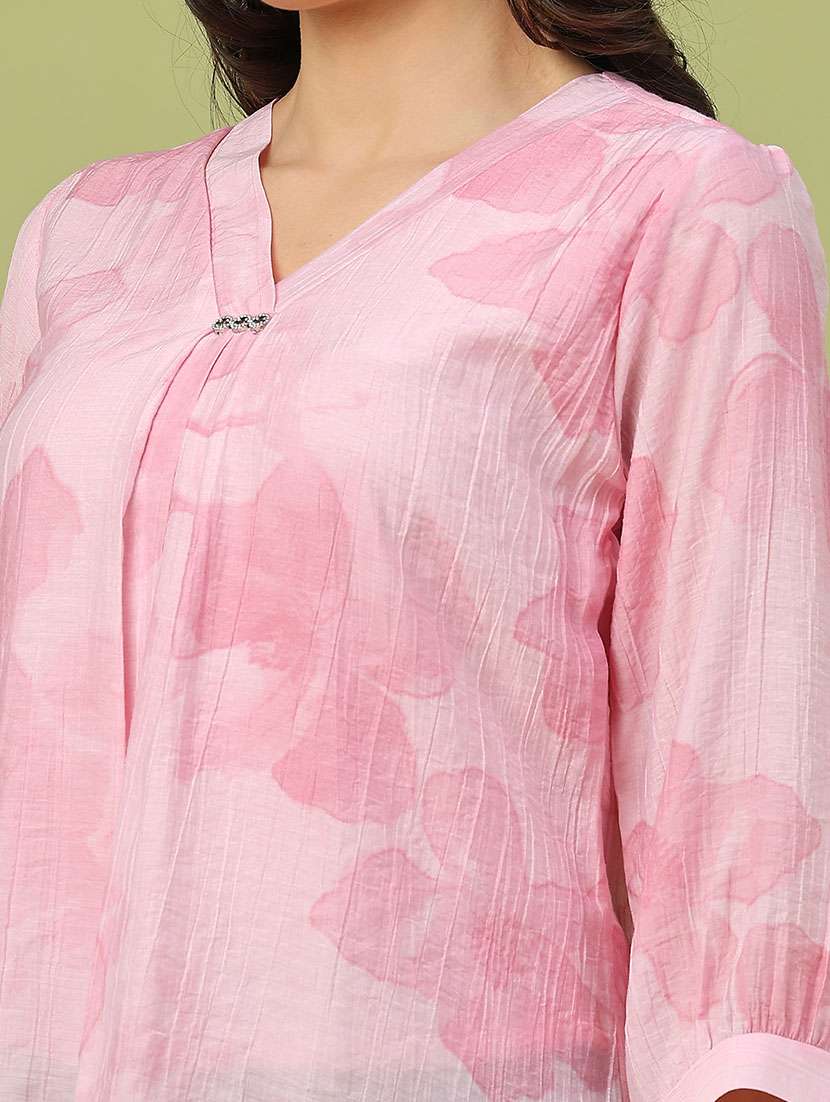 women floral print three quarter sleeve top - 22174834 -  Standard Image - 1