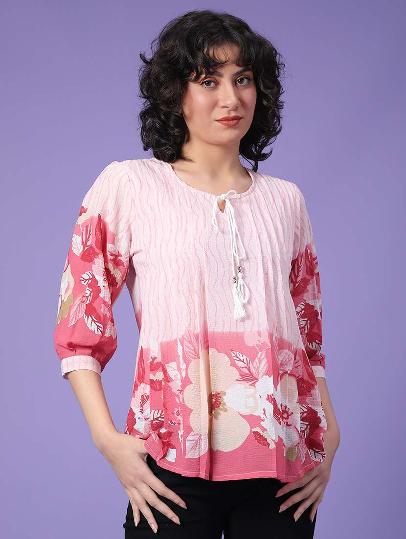 women printed tie-up neck top - 22174840 -  Standard Image - 1