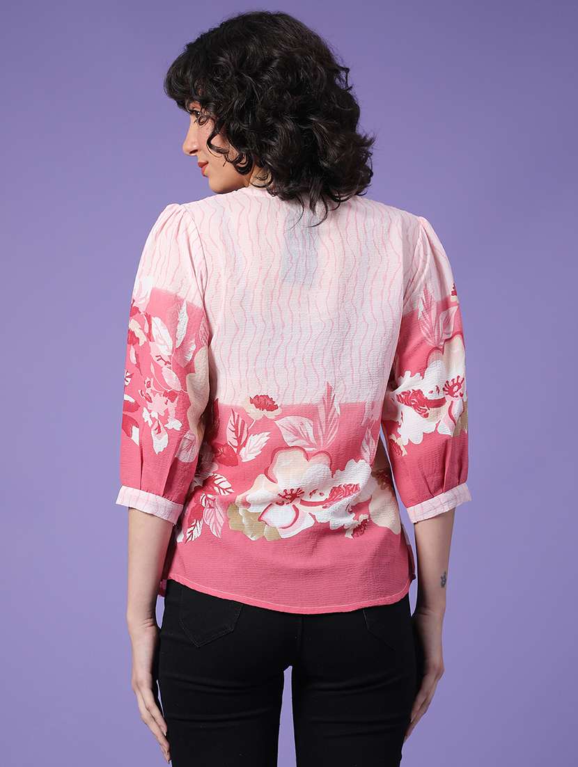 women printed tie-up neck top - 22174840 -  Standard Image - 4