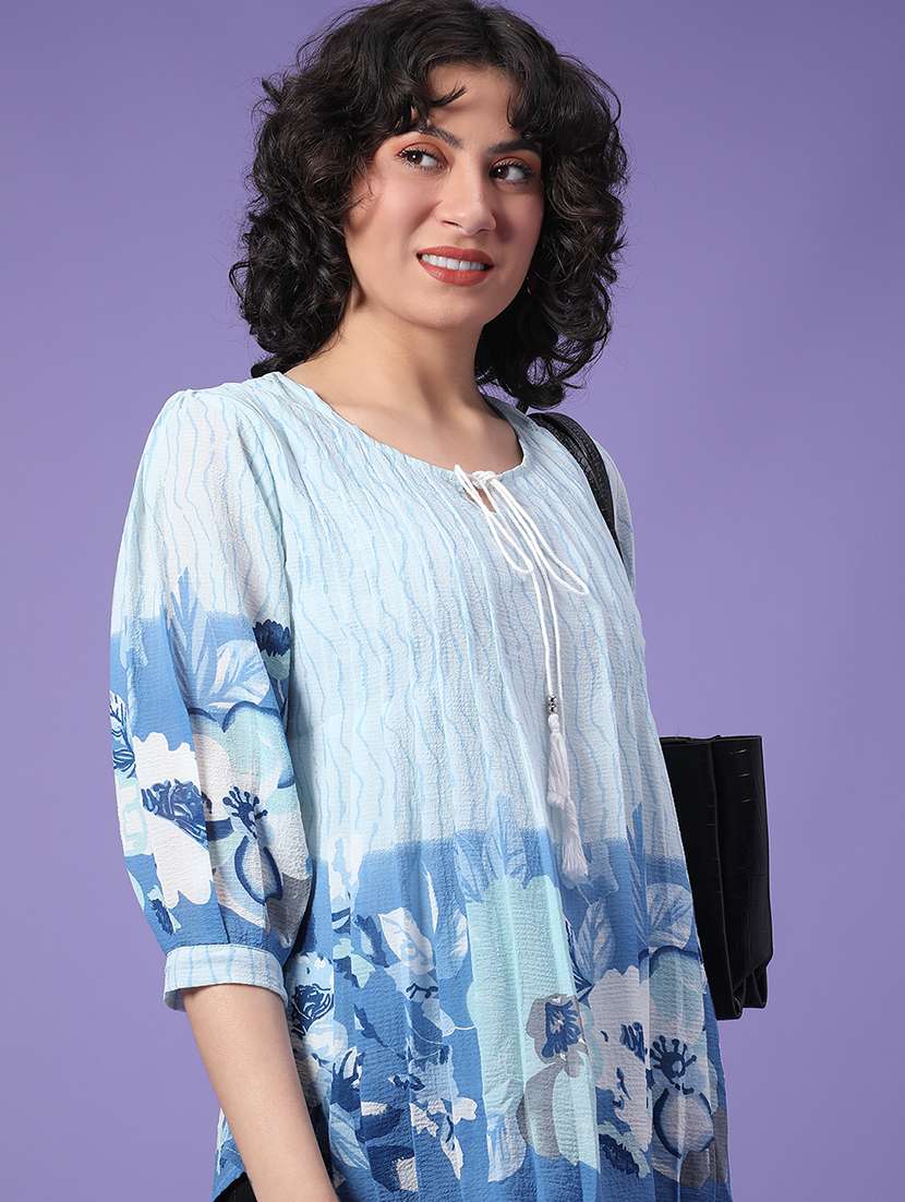women blue poly cotton regular top