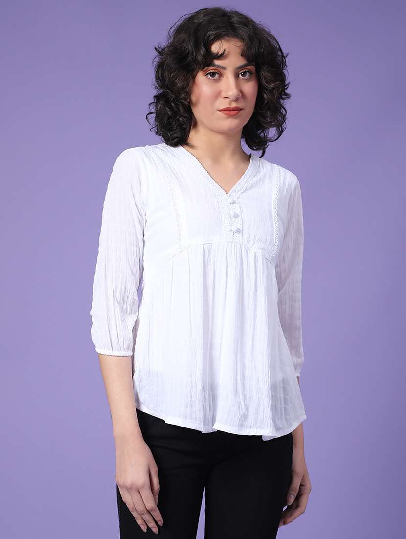 women white poly cotton regular top - 22174843 -  Standard Image - 1
