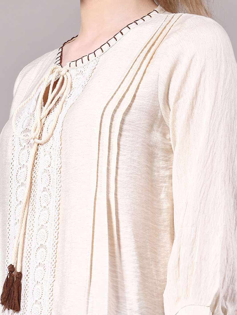 women solid three quarter sleeve a-line top - 22174844 -  Standard Image - 1