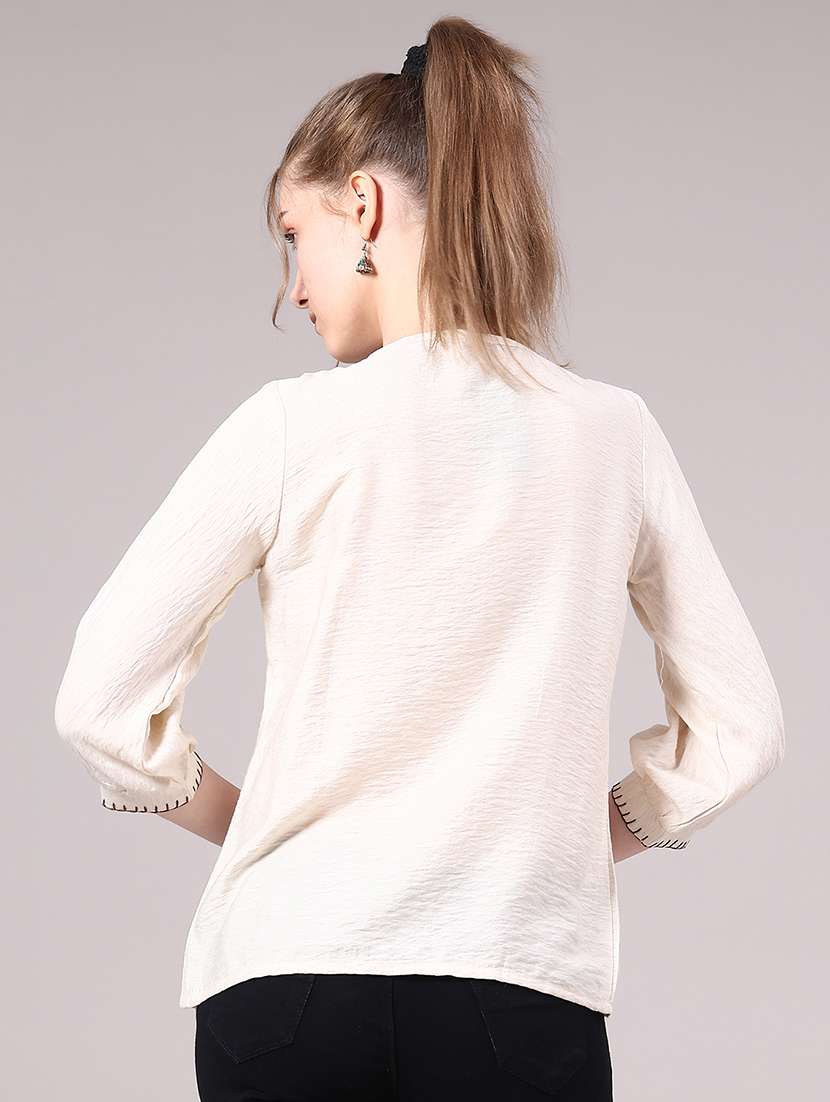 women solid three quarter sleeve a-line top - 22174844 -  Standard Image - 4