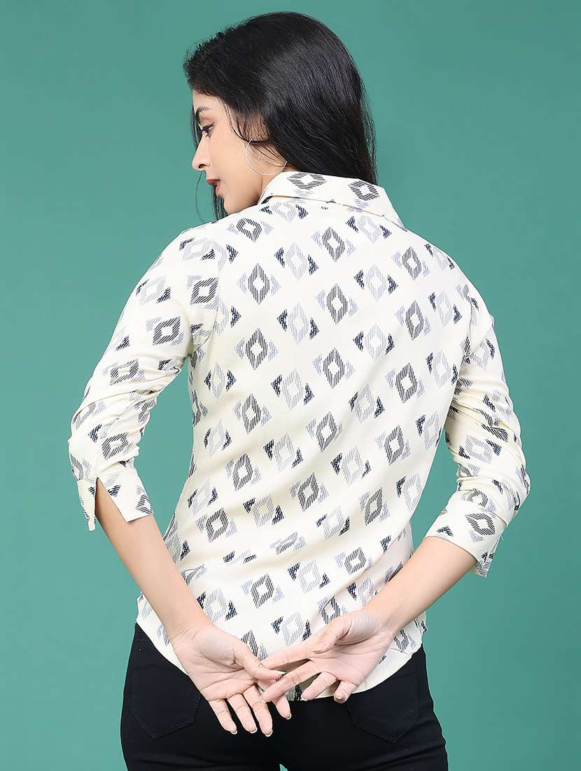 women printed collared three quarter sleeve shirt - 22174903 -  Standard Image - 4