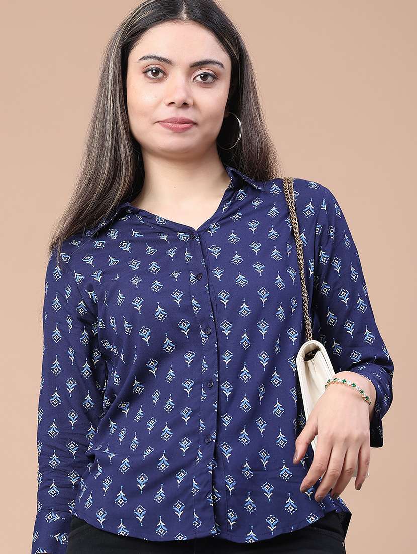 women navy blue rayon regular shirt - 22174904 -  Standard Image - 1