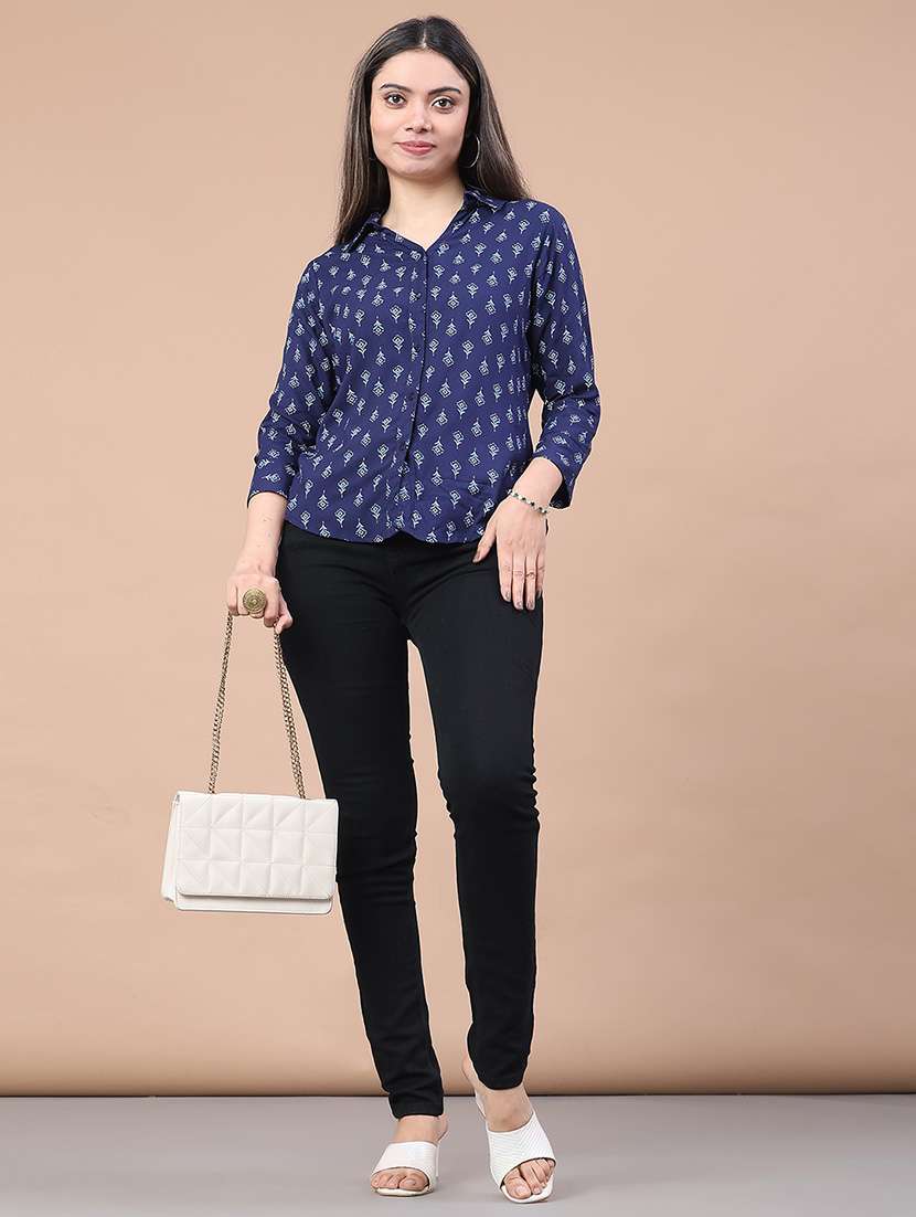 women navy blue rayon regular shirt - 22174904 -  Standard Image - 4