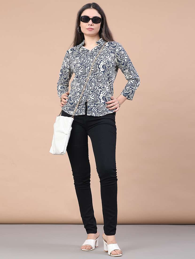 women printed collared three quarter sleeve shirt - 22174905 -  Standard Image - 4