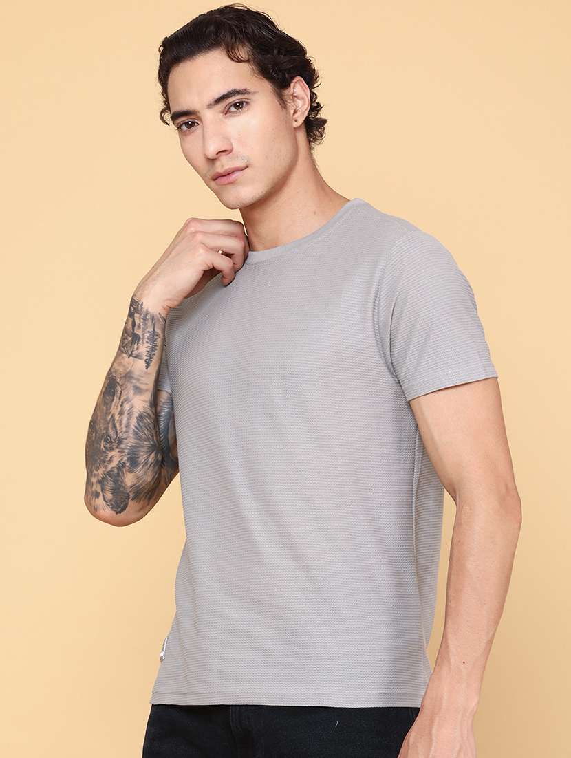 men grey cotton blend plain t-shirt - 22175013 -  Standard Image - 1
