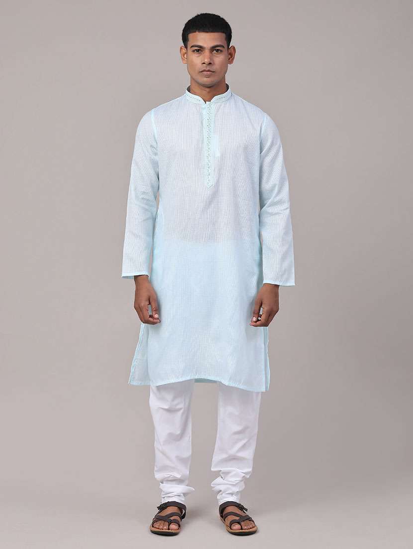 men self design mandarin neck kurta churidar ethnic wear set - 22175058 -  Standard Image - 1