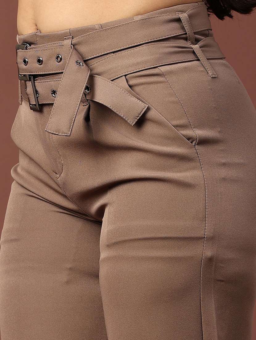 women solid mid rise straight trouser - 22175097 -  Standard Image - 1