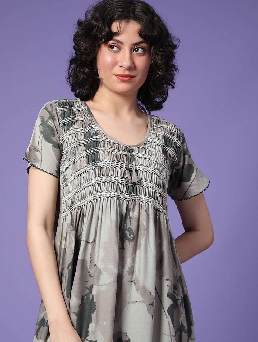 women printed short sleeve nighty - 22175102 -  Standard Image - 1
