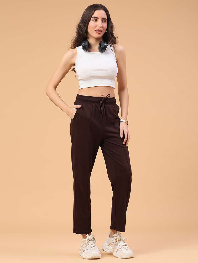 women solid mid rise track pant - 22175108 -  Standard Image - 4