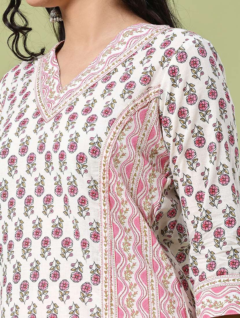 women printed three quarter sleeve kurta pant with dupatta set - 22175109 -  Standard Image - 1